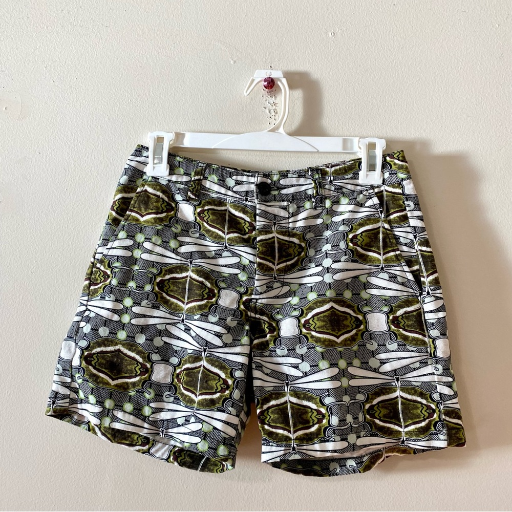 ASOS Slim Shorts Dragonfly Abstract Print Green White 26”